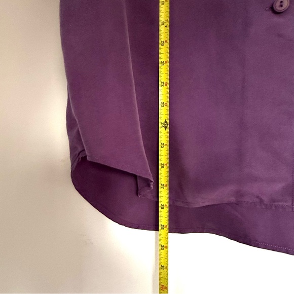 Vintage Pura Seta Italian Purple Silk Short Sleeve Button Down Medium - Picture 10 of 10
